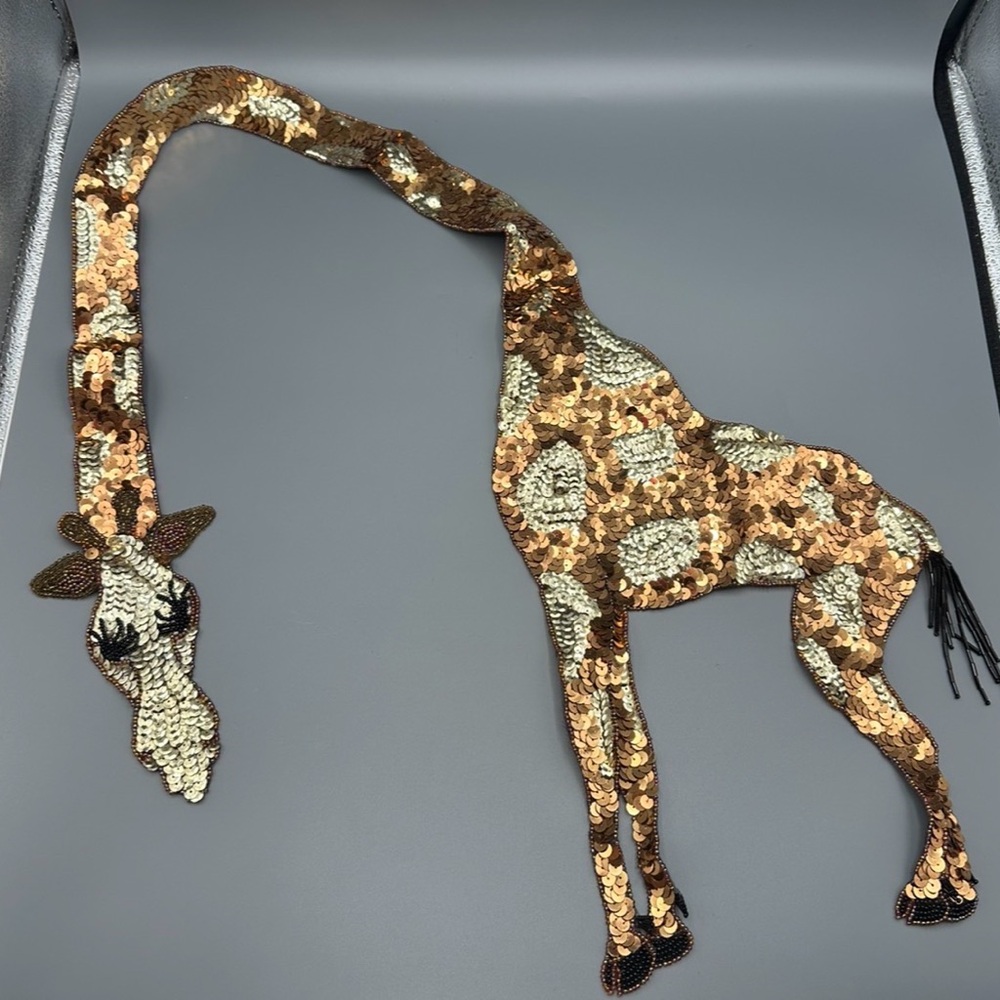 VTG Giant Giraffe Sequin Sew On Beaded Applique Around The Neck Collar Or Sleeve